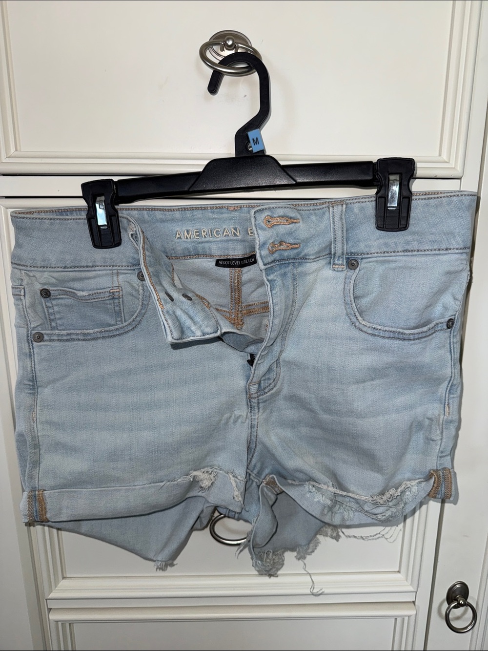 American Eagle Outfitters Faded Light Blue Distressed Denim Shorts